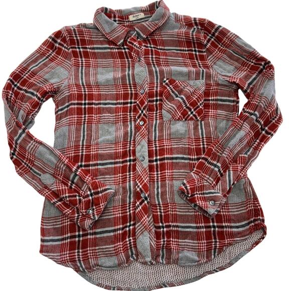 Dylan Top Womens Small Red Plaid Flannel Button Up Top Soft Grunge Lumberjack - Picture 1 of 8